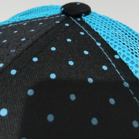 Om Aum Ohm Yoga Namaste Symbol 3D Embroidered Blue Polka Dot Mesh Trucker Hat - Picture 5 of 6